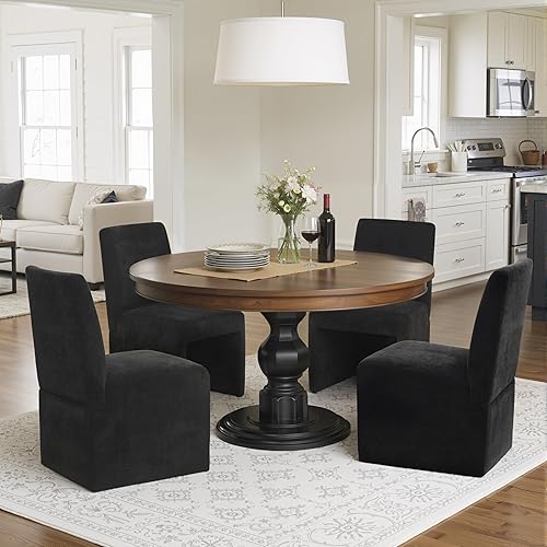 Miniatura 21 de Juego de 8 sillas de comedor tapizadas modernas para cocina y comedor, sillas de comedor de tela de lino con marco de madera, color gris