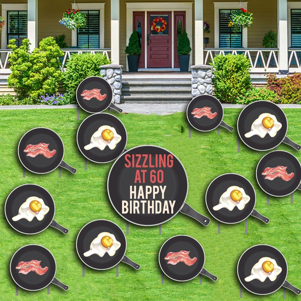 Birthday Yard Cards –Sizzling at 60-26 stakes- 60th Birthday Decoration - Bacon and Eggs