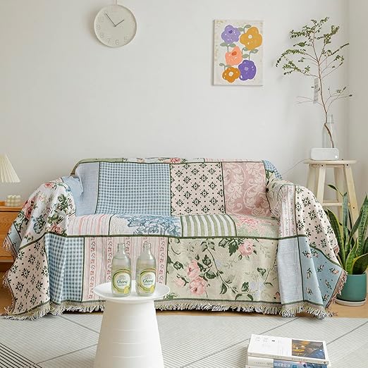 ROOMLIFE Farmhouse Style Couch Cover Reversible Cute