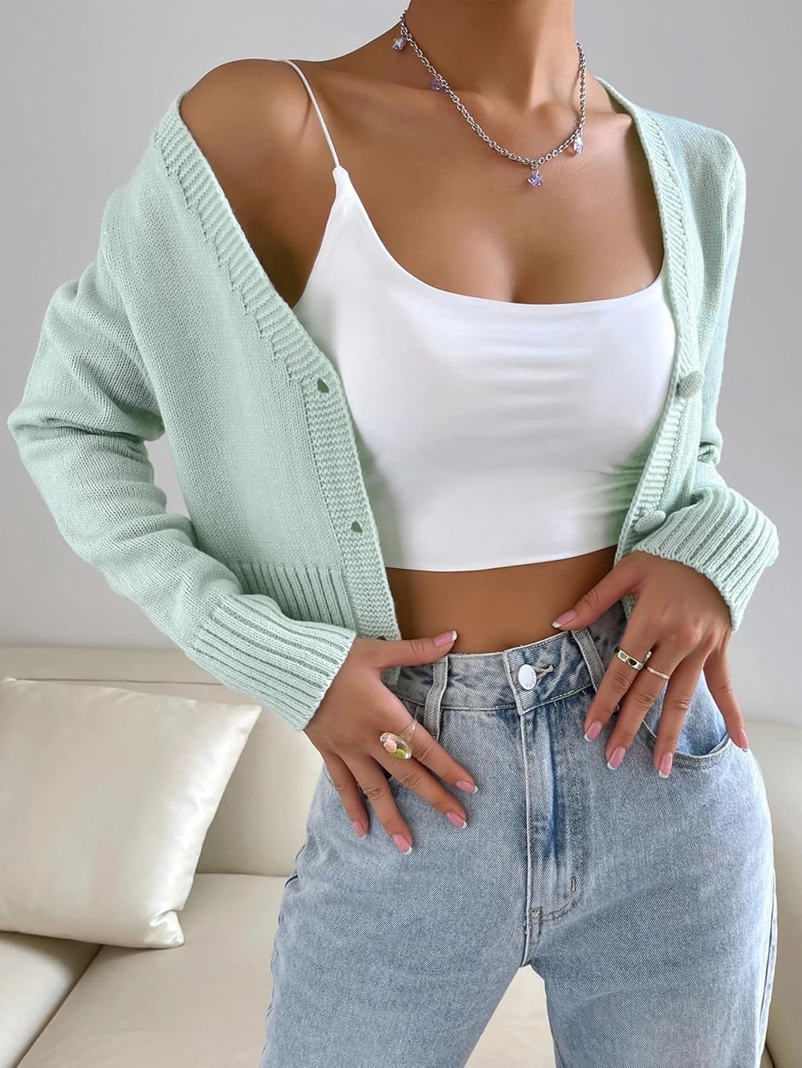 Women's Trench Coat Casual Drop Shoulder Button Front Cardigan Long Sleeve V Neck Classic Overcoat