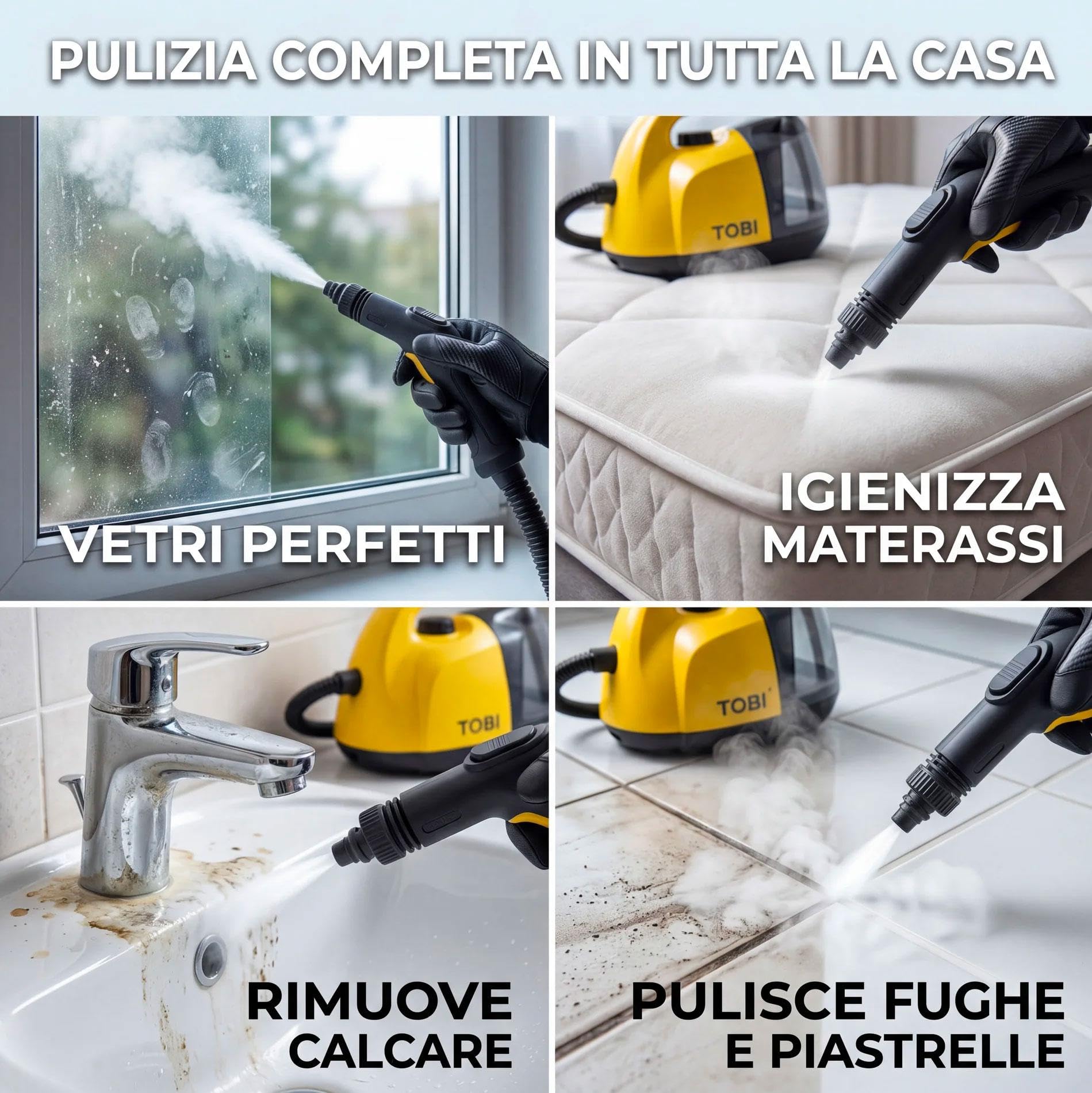 081 Store - Pulitore a Vapore 1800W 16 Accessori Multifunzione per Casa – Pulizia Profonda Senza Prodotti Chimici per Divani, Materassi, Vetri, Bagno e Cucina