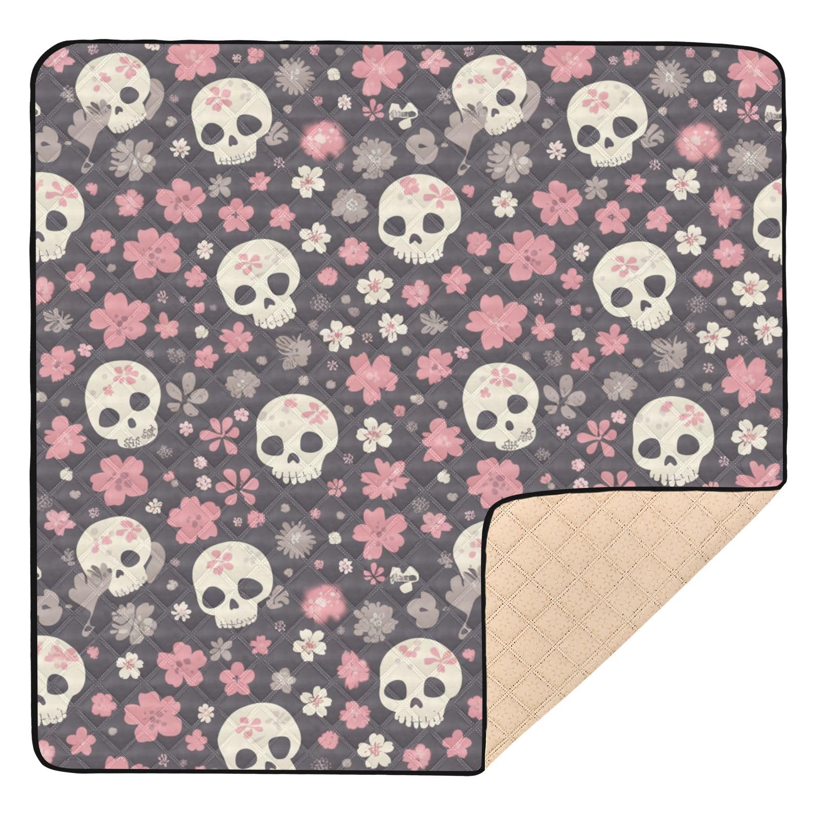 Kigai Rose Skull Baby Play Mat for Floor and Playpen 50x50 inch Non-Slip Baby Activity Playmat Waterproof Foldable Crawling Mat for Infants Toddlers