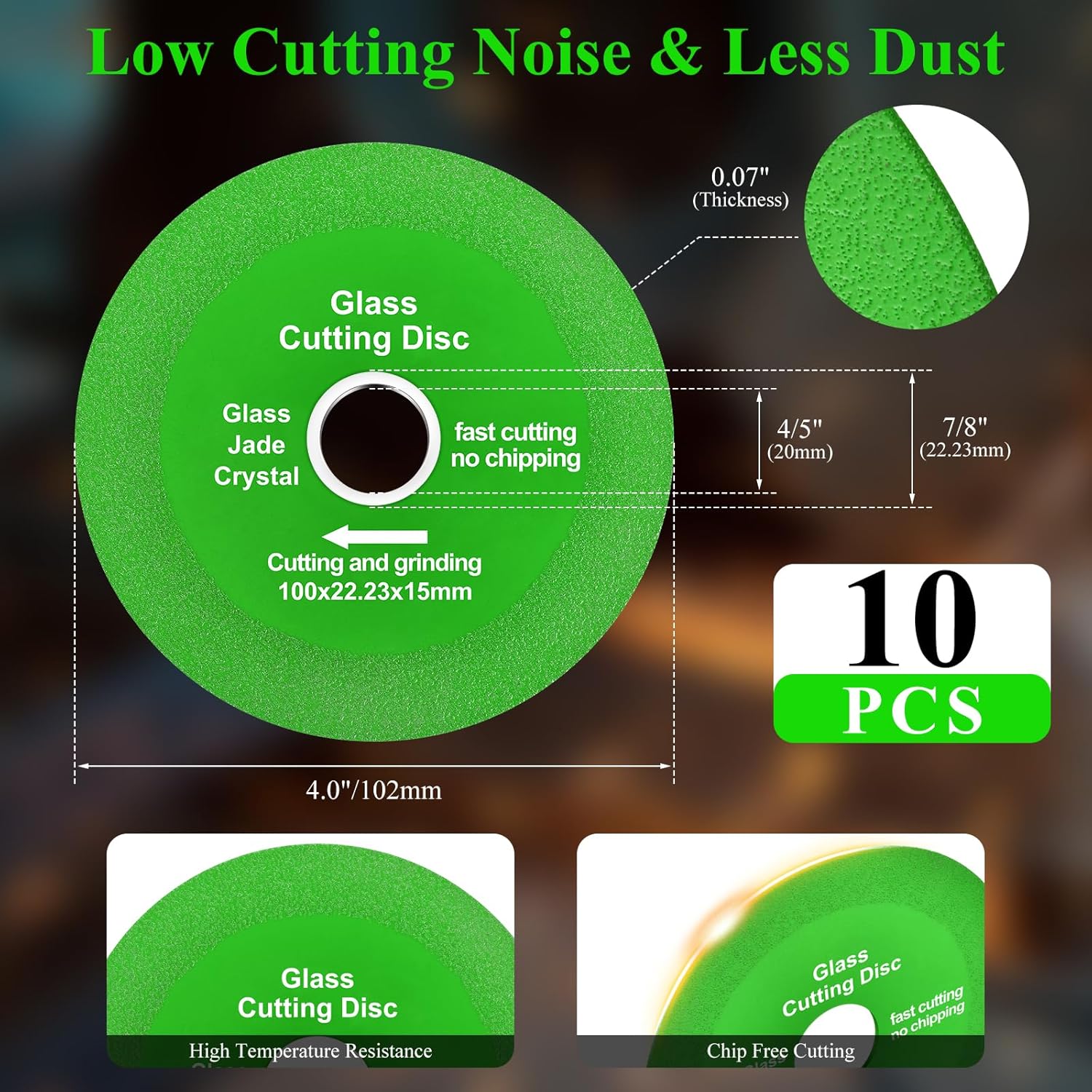 10 PCS Glass Cutting Disc for Angle Grinders, Diamond Cutting Wheel for Angle Grinder 4" x 7/8" Green Ultra-Thin Diamond Saw Blade Wheel for Grinding Glass, Jade, Crystal, Wine Bottles, Tile