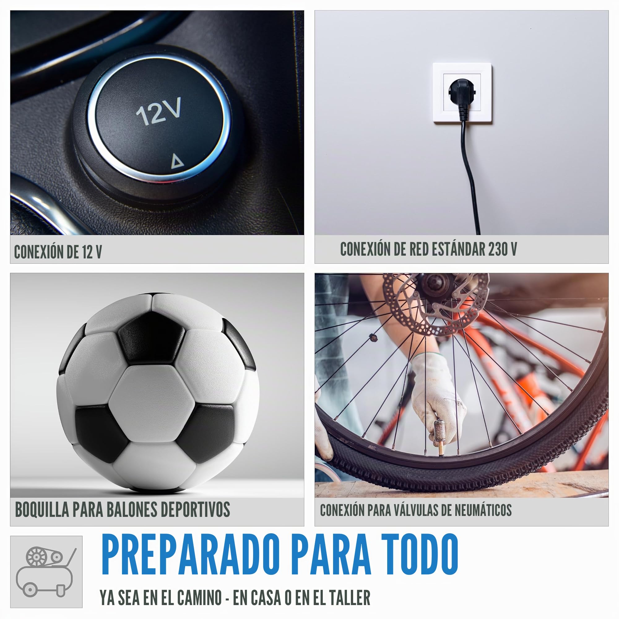 Güde Compresor Airpower Dual Drive 12/230 V/5 piezas: 150 W, máx. 8 bar, 20 l/min, sin aceite ni mantenimiento, conexión 12 V y 230 V, pantalla LCD, manguera de aire, azul y negro