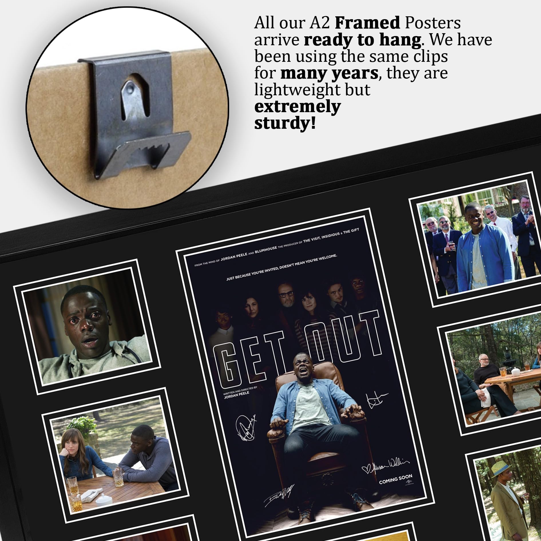 HWC Trading Get Out Podpisany Plakat Filmowy A2 Deluxe w Ramie
