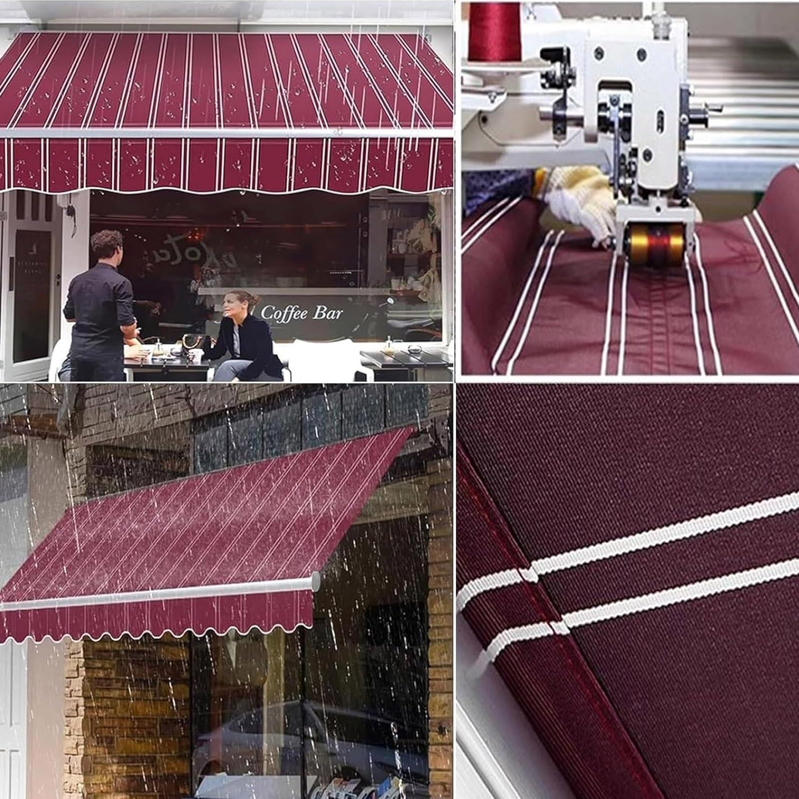 Telo di Ricambio per Tende da Sole, Tela Parasole in Poliestere Impermeabile e Protezione Solare a Strisce Rosse per Terrazza, Balcone, Cortile, Negozio(285x200cm)