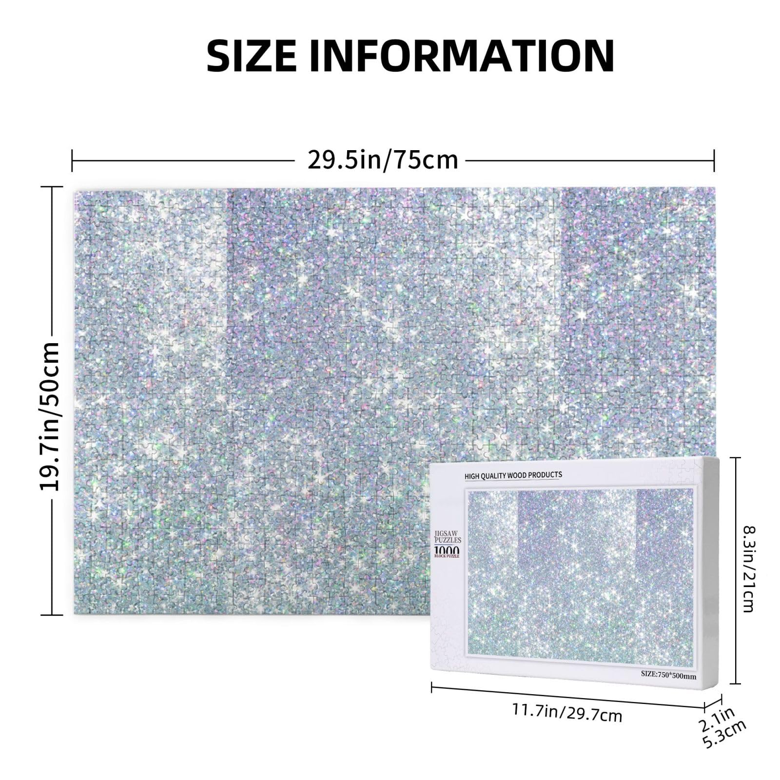 Gioco di puzzle per adulti, puzzle impegnativi, puzzle da 1000 pezzi, glitter argento stampato.