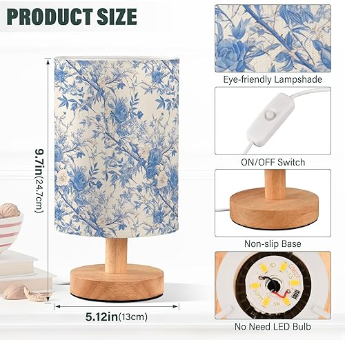 Miniatura 3 de Vintage Retro Blue White Roses Small Lamps Toilet Night Light for Nursery Lamps for Small Spaces Cute lampara de cuarto