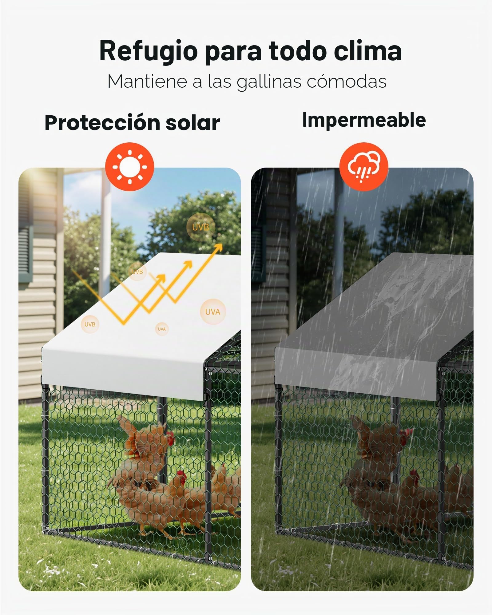 VEVOR Gallinero para Exterior, 1,0 x 2,0 x 1,0 m, Corral para Gallinas con Techo a Dos Aguas, con Cubierta Impermeable y 2 Puertas, Compatible con Ponedero de Madera, Gallinero Pequeño para 4-6 Pollos