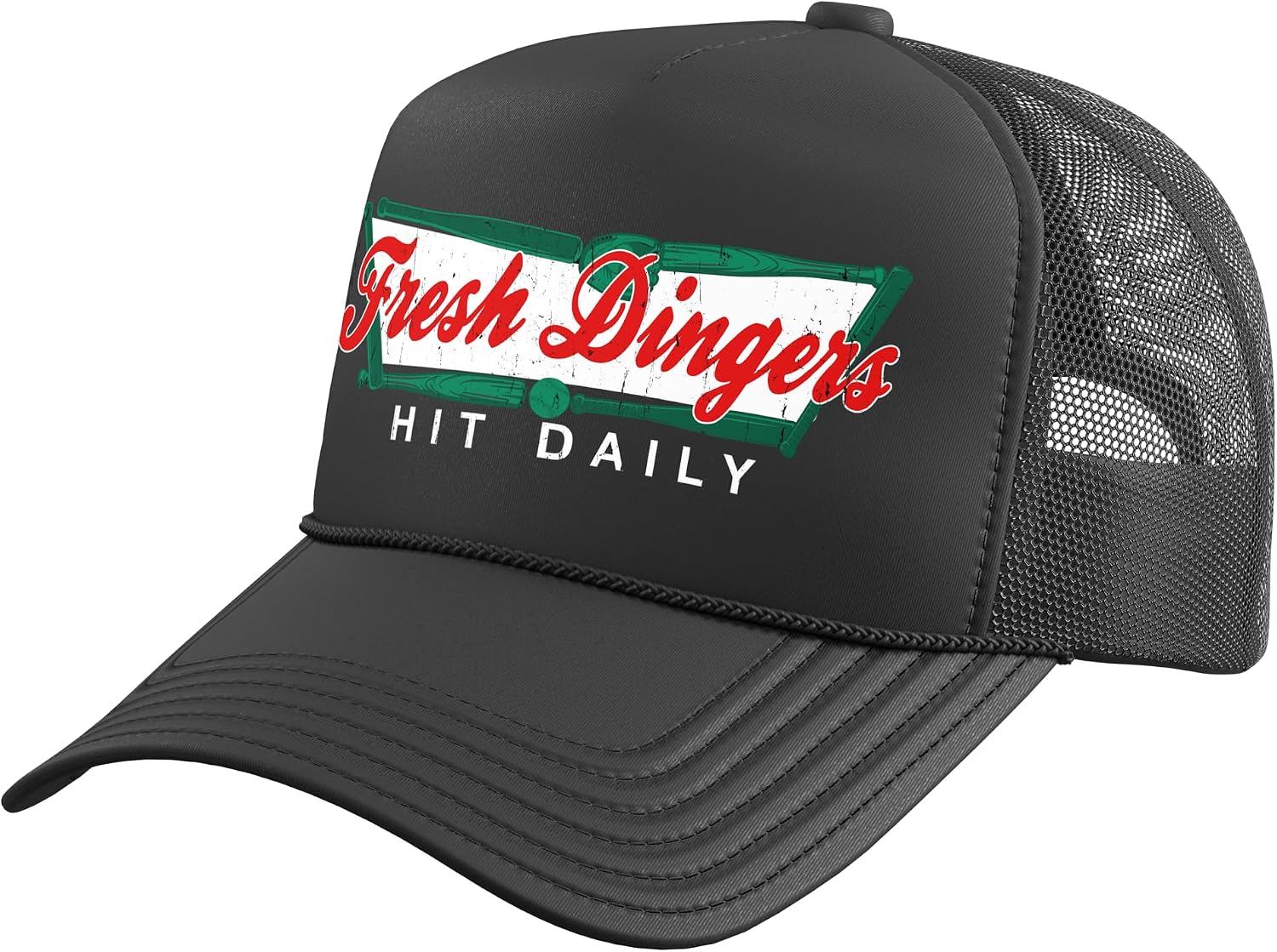 Don't Bunt Hit Fresh Dingers Funny Baseball Softball Game Trucker Hat with Adjustable Mesh Back