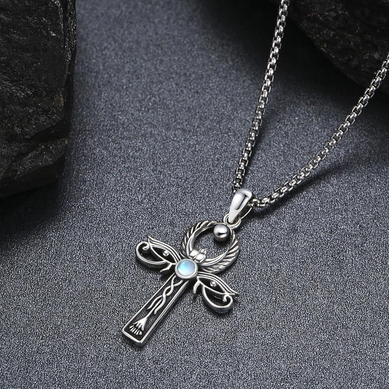 KiiKii Ankh Necklace for Men Women 925 Sterling Silver Eye of Horus Ankh Cross Pendant Necklace Ancient Egyptian Jewelry Gifts for Christmas Birthday Anniversary - Image 3