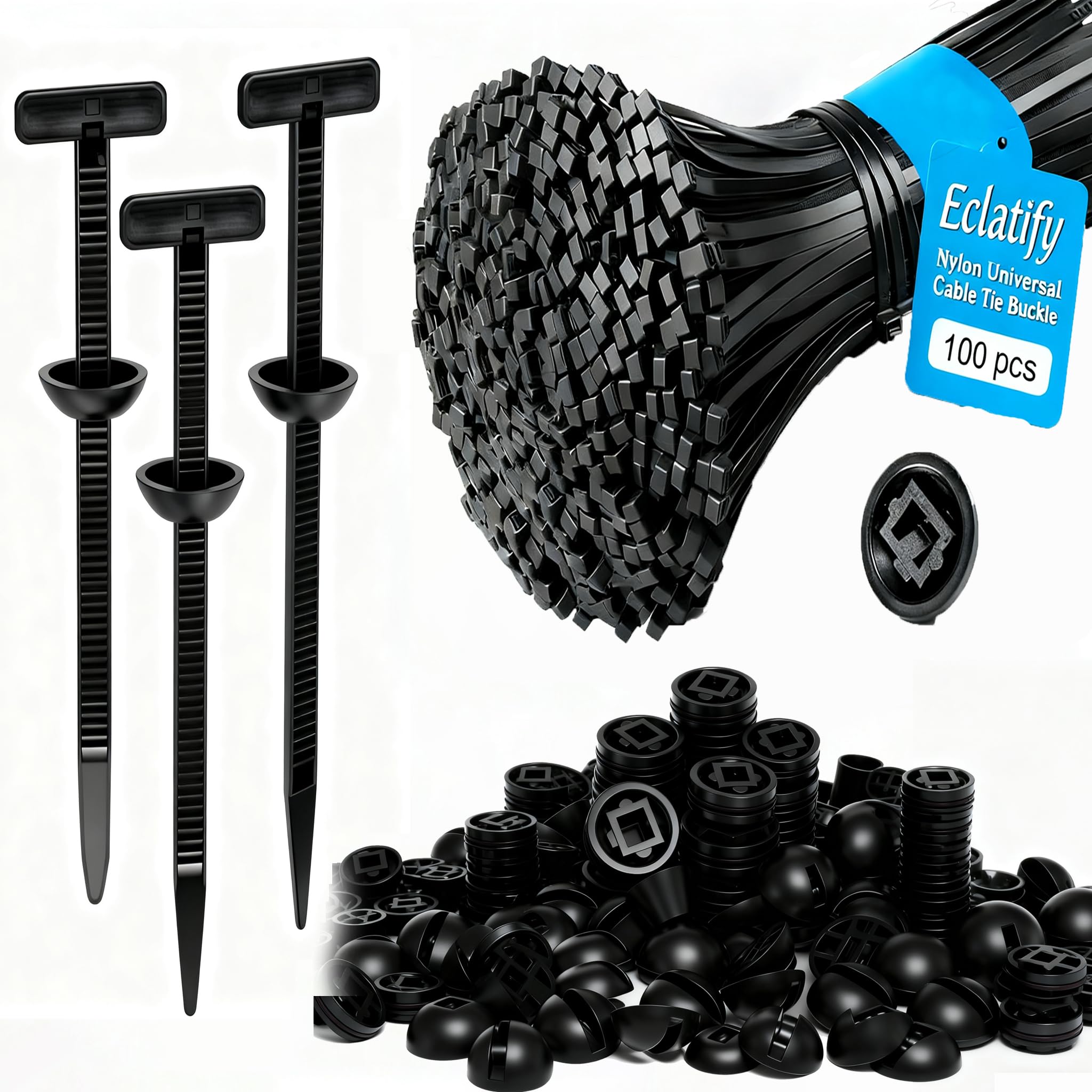 100 Pcs Nylon Universal Cable Tie Buckle, Multifunctional Nylon Cable Ties, Plastic Cable Tie Tool Fasteners, Zipper Clips, Suitable for Car Daily Repair (Black)-image-34