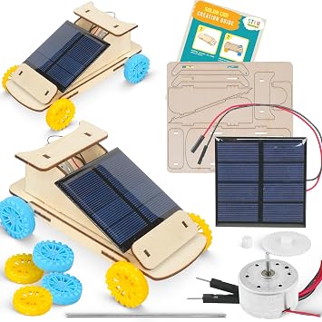 Solar Car Kit, 2-Pack Build 2 Solar-Powered Wooden Cars, Complete STEM Engineering Project Kit for Classrooms, Ages 8+