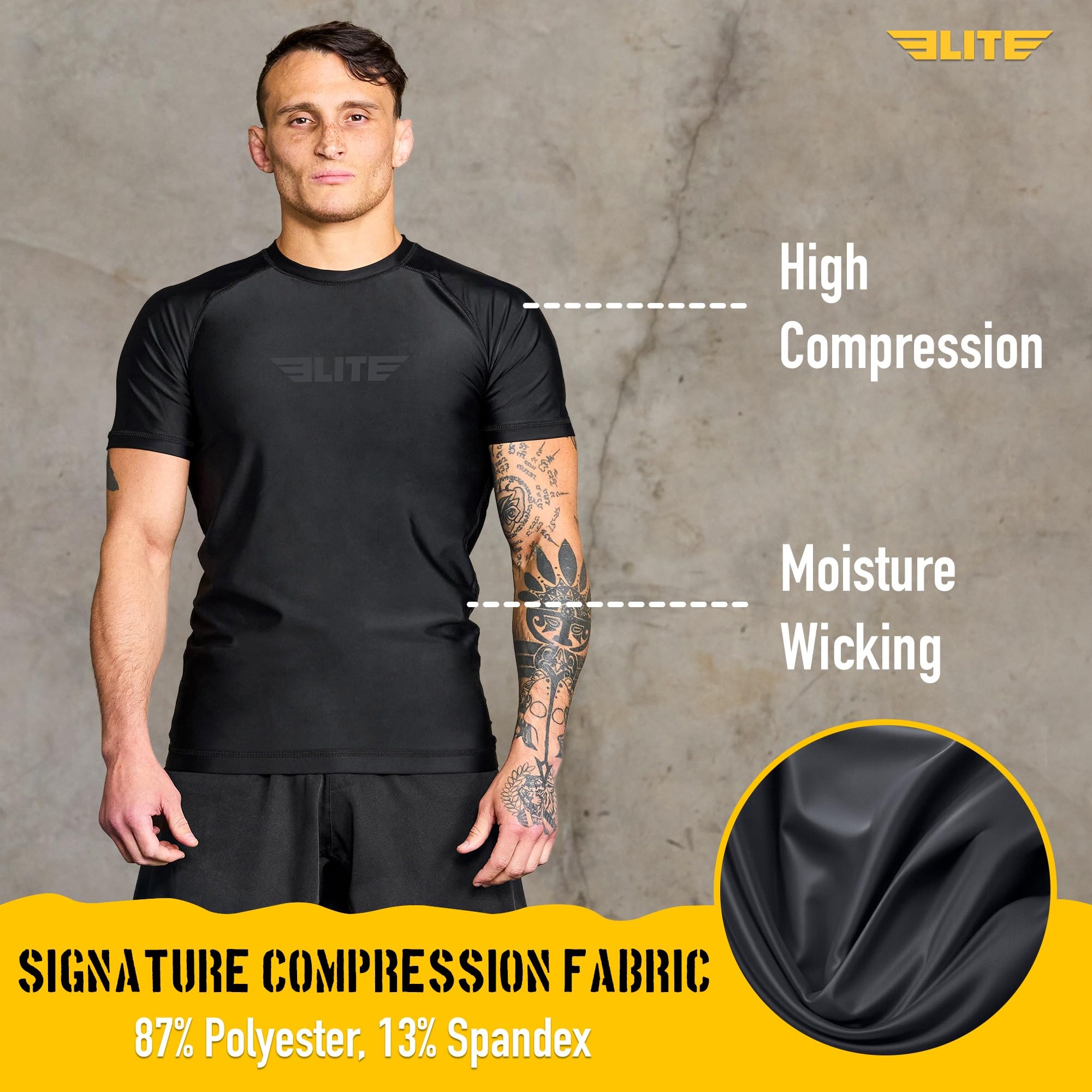 Elite Sports Jiu Jitsu BJJ Rash Guards Herren BJJ No Gi MMA Ranked Short Sleeve Compression Base Layer Rash Guard