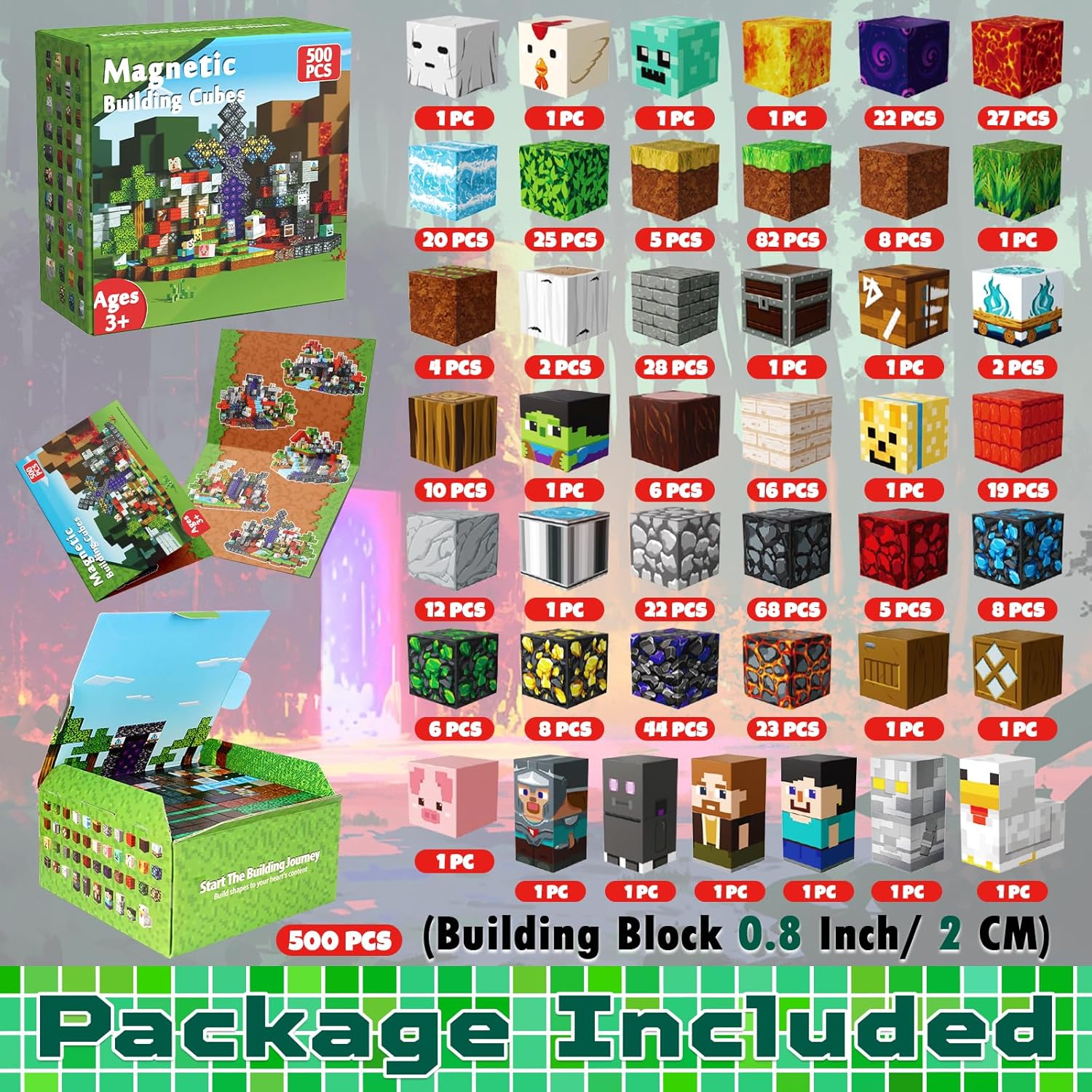 500 PCS 0.8in Magnetic Blocks - Easter Magnet Toys for Kids, Boys and Girls, Magnetic Building Blocks Cubes, Stacking Magnets for Kids, Birthday Gifts for Boys and Girls Age 3+ Years Old