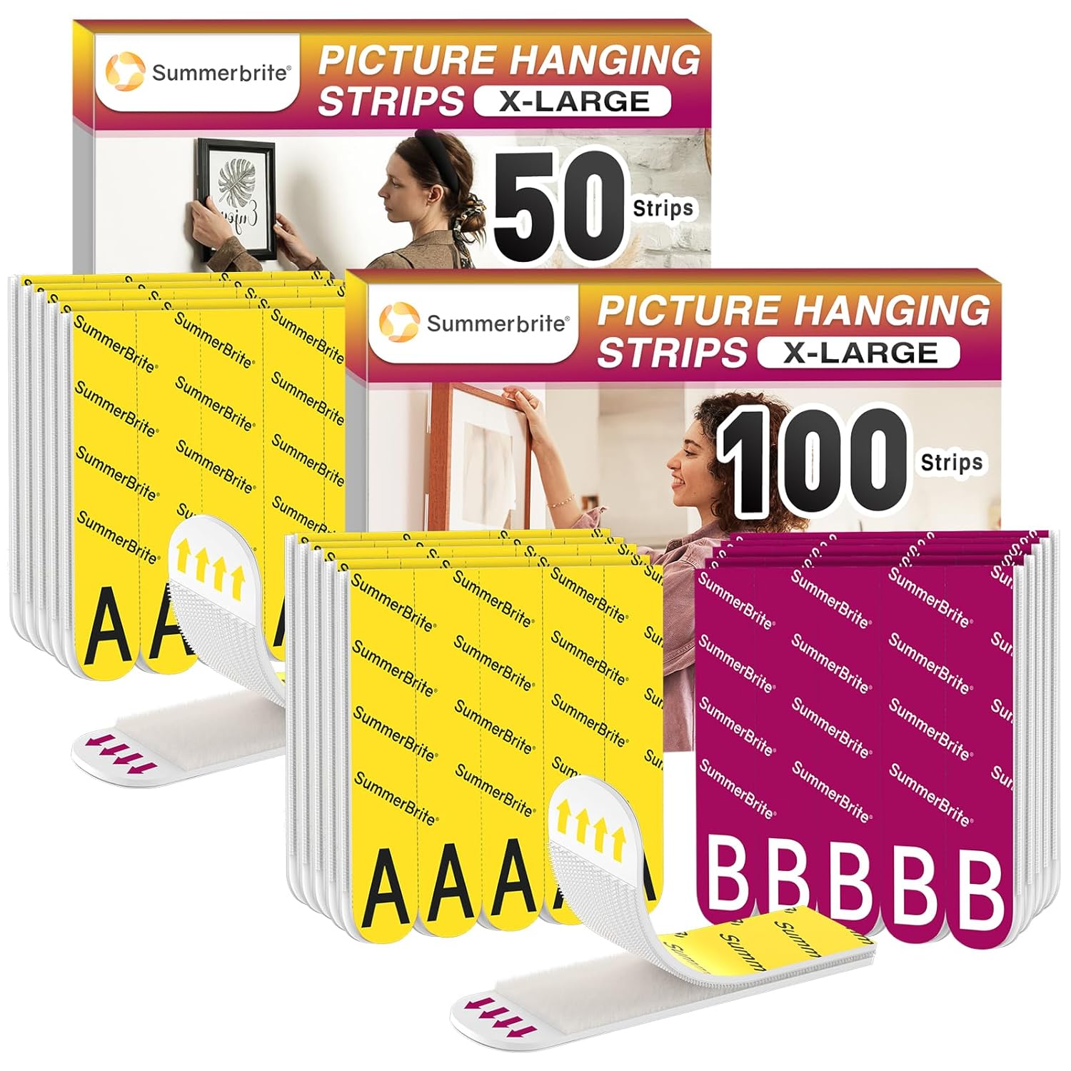 Picture Hanging Strips Heavy Duty XL, 75Pairs A+B Hook and Loop Picture Hangers,Removable Damage Free Hanging Poster Hangers,Adhesive Tape Wall Strips, X-Large Poster Hanger Hanging Strips