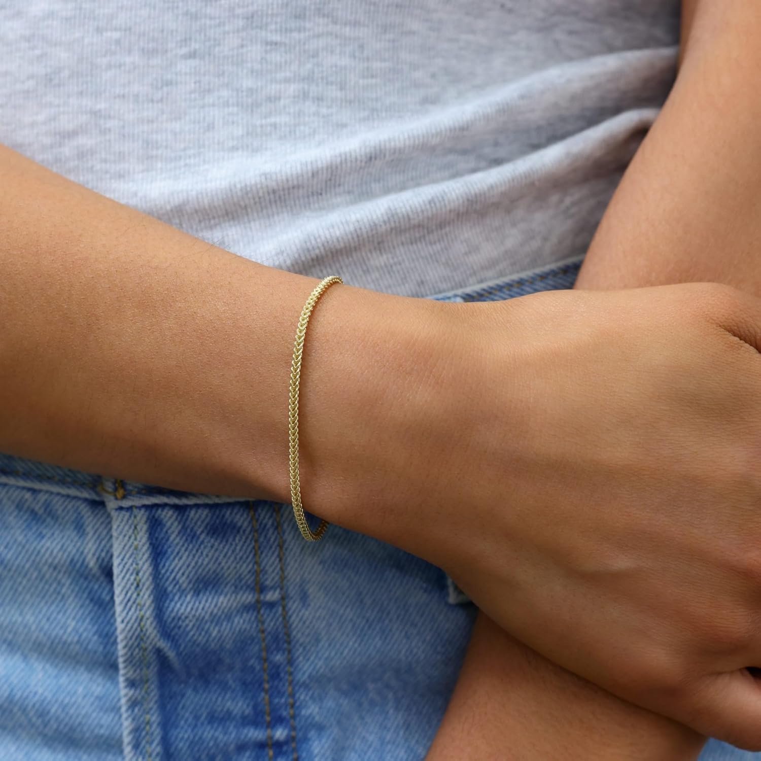 Nuragold 14k Real Yellow Gold Franco Square 2mm Box Chain Wheat Chain Bracelet or Anklet (7"-9") Dainty Italian Jewelry for Men & Women - Image 3