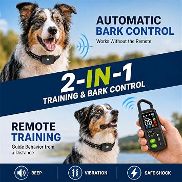 2-in-1 Dog Shock Collar & Bark Collar for 2 Dogs with Remote, 15-110lb