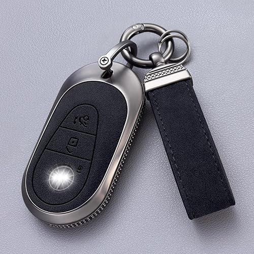 Miniatura 6 de YO&YOYE Compatible con funda de llavero de cuero para llavero Mercedes Benz Clase S Clase G Clase E (modelo 3, negro)