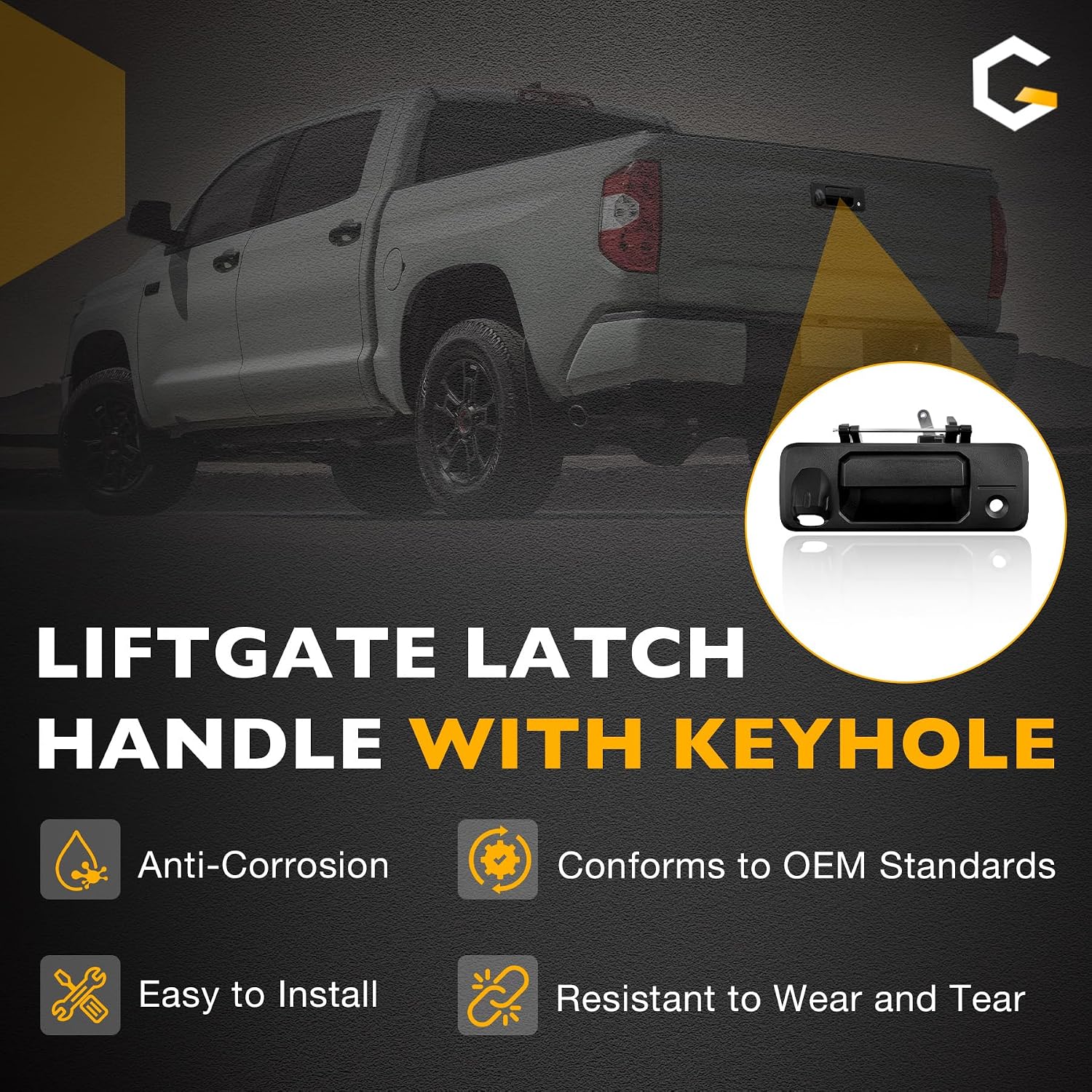 Gledewen Tailgate Handle Tailgate Latch Handle with Camera Hole | Compatible with 2014-2021 Toyota Tundra, 2016-2021 Toyota Tacoma | Replace# 69090-0C090, 690900C090