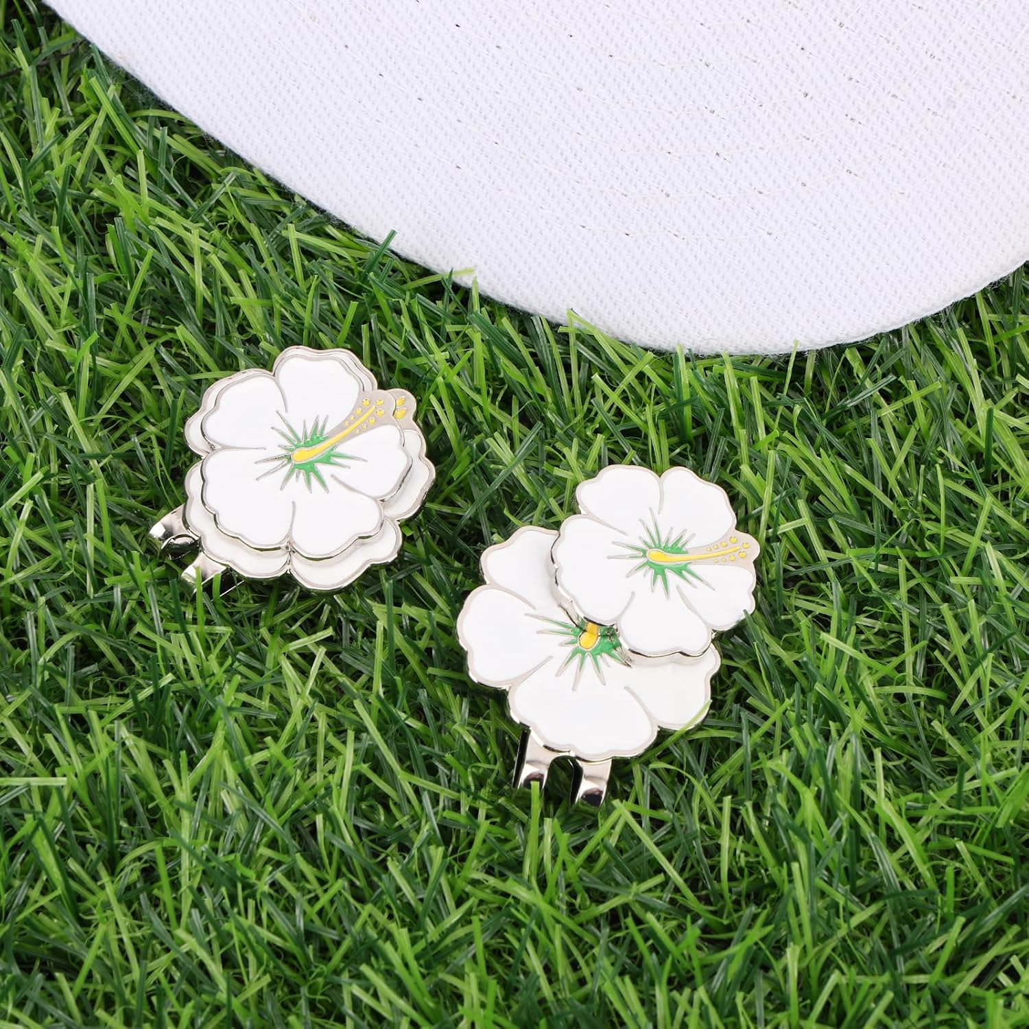 2pcs Flower Magnetic Golf Ball Marker Hat Clip, White Morning Glory Strong Magnet Golf Hat Clip Accessories Gifts for Men Women Bag Gloves Belt - Image 7