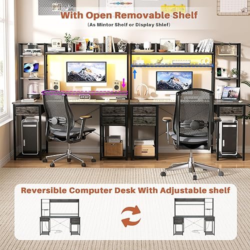 Miniatura 39 de Aheaplus Escritorio LED para juegos con gabinete, estación de trabajo para computadora de 47.2 pulgadas, color negro Negro -,Roble