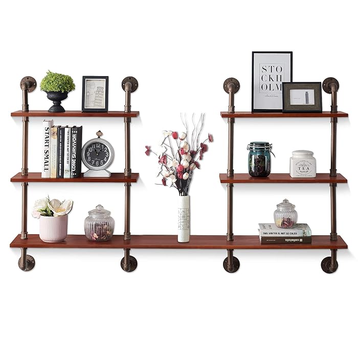Buy Ivinta Industrial Pipe Shelving Wall Mounted 63 inch Rustic Metal Floating Shelves, Solid