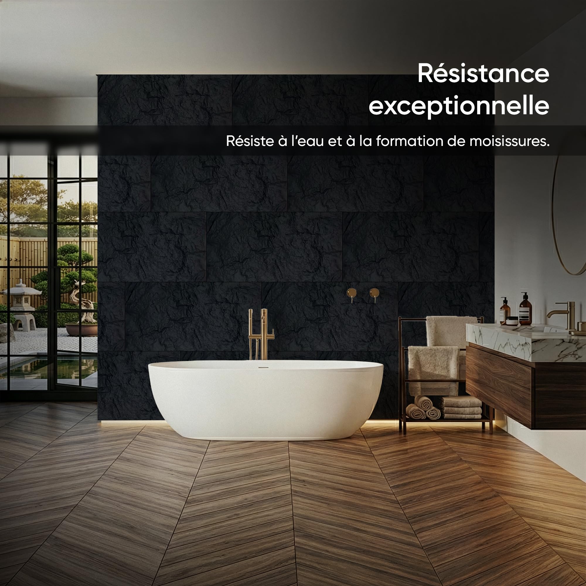 Izodekor Panneaux PU mur aspect pierre 60x120 cm | 5 cm d'épaisseur | Panneaux muraux 3D noirs | Revêtement mural aspect pierre intérieur | Panneaux PU en pierre naturelle | NIGHT STONE