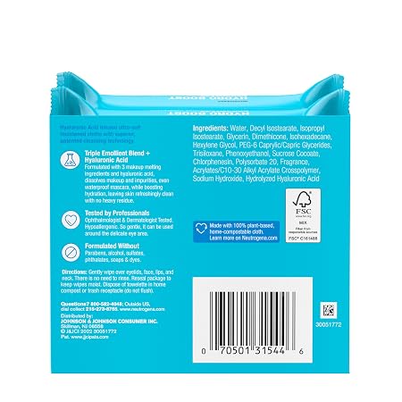 Neutrogena Hydro Boost Face Wipes + Hyaluronic Acid, Hydrating Makeup Remover Wipes Remove Dirt & Waterproof Makeup, Hypoallergenic, 100% Plant-Based Cloth, 2 x 25 ct - Image 6