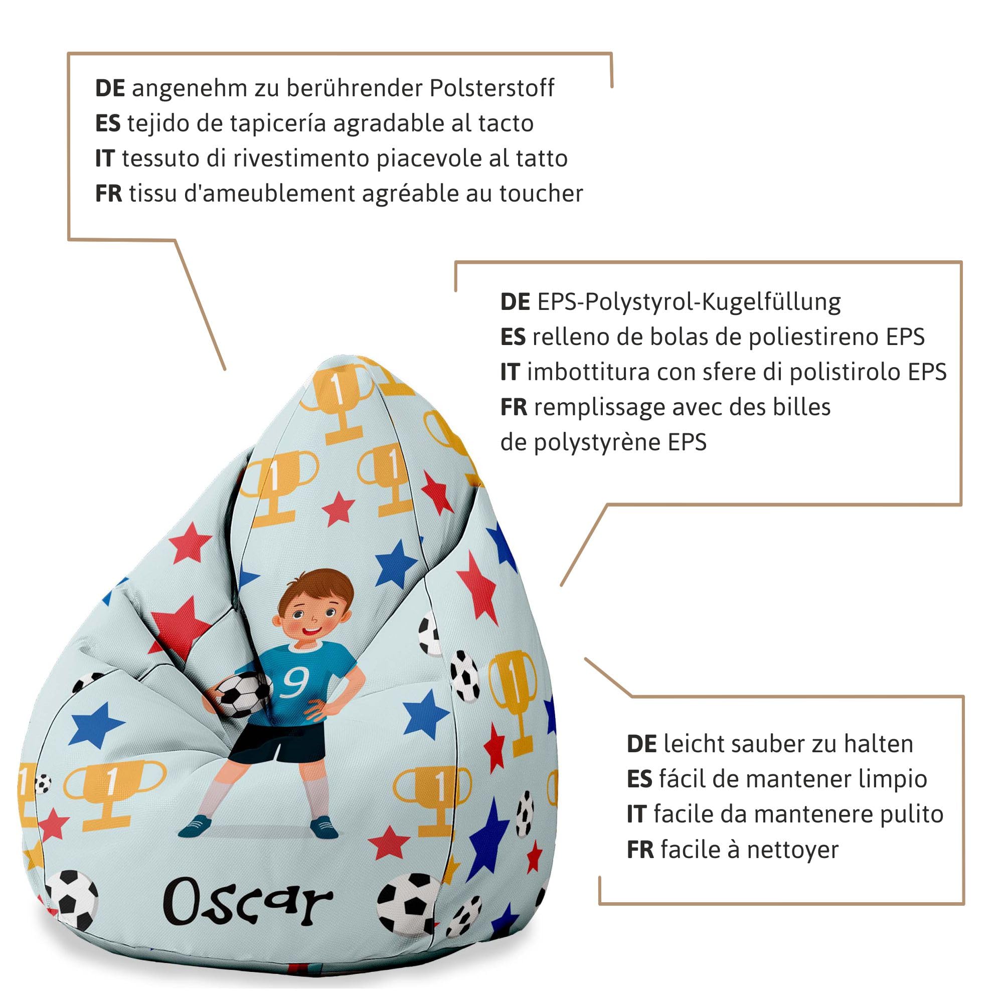 DreamRoots Personalisierte Sitzsack Kinder mit füllung - Personalisierte Geschenke Kinder - Sitzsack Kinderzimmer 80x80x120cm - Bean Bag - Kindersitzsack