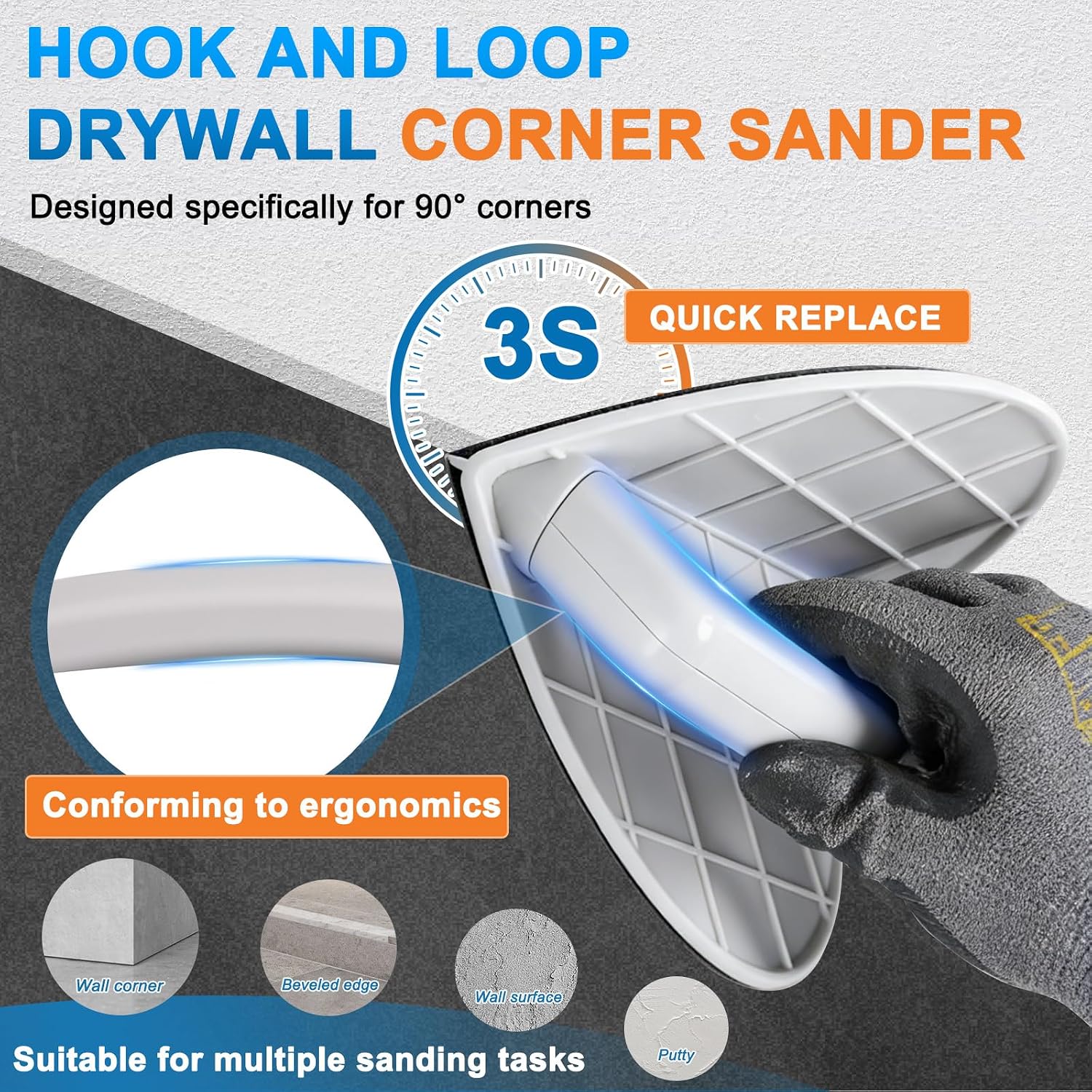 Drywall Corner Sander, Angle Sanding Tool with 12 Pcs 9 Inch Sanding Discs