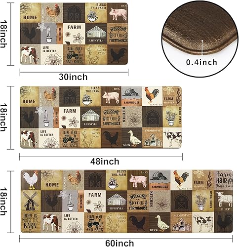 Miniatura 2 de ASPMIZ Farmhouse - Juego de 3 alfombras de cocina antideslizantes, acolchadas y antifatiga, tapetes de PVC para cocina, fregadero, impermeables,