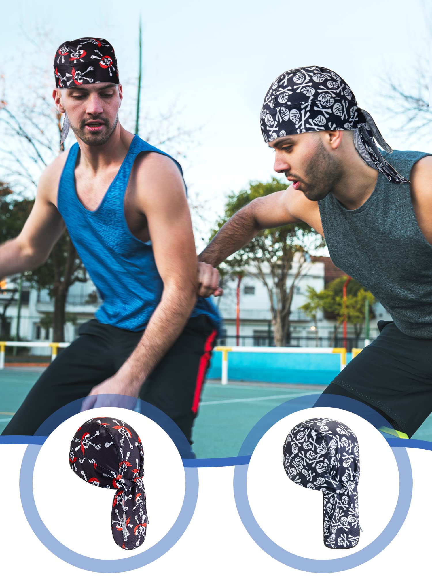 JaGely Doo Rags Totenkopfmützen für Herren, schweißableitend, kühlende Tau-Lappen, Piratenhelm-Innenfutter, Radfahren, Bandana, Totenkopf-Kappe für Herren und Damen, mehrfarbig, 16 Stück