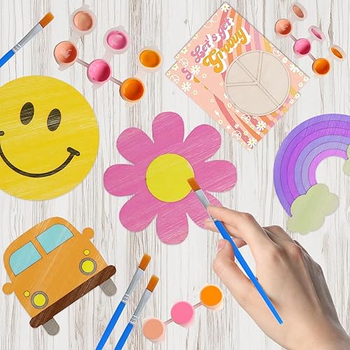 Miniatura 3 de BOIKOKY Paquete de 12 recuerdos de fiesta preempaquetados, recortes retro de madera con imanes y kits de pintura para niños, decoraciones de