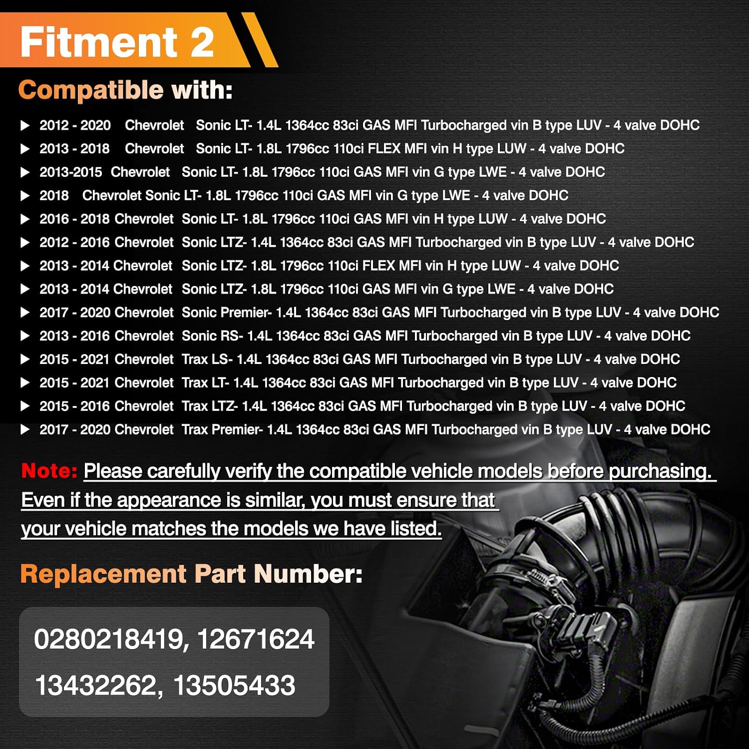 Mass Air Flow Sensor Meter MAF Sensor Compatible with 2012-2021 Chevrolet Cruze Limited Sonic Trax 1.4L 1.6L 1.8L 2.0L 2.4L L4, Mass Airflow Sensor Replaces 0280218419