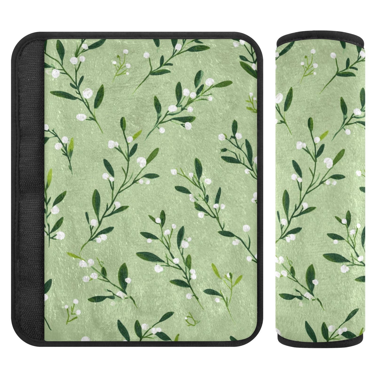 2 Pack Seatbelt Covers Seat Belt Cover Pad for Adults Boys Girls Car Seat Strap Covers Pads Cushion Universal Shoulder Strap Pad Protector for Backpack Camera Bag 10x7.7Inch Green Branches and White B