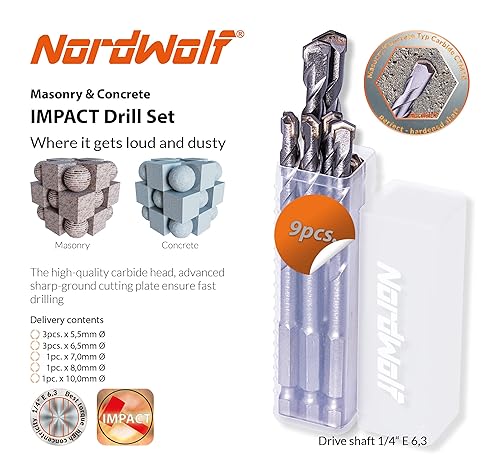 Miniatura 2 de Juego de brocas métricas para mampostería de 9 piezas, punta de carburo con vástago hexagonal de 14 pulgadas para hormigón, ladrillo, bloque y