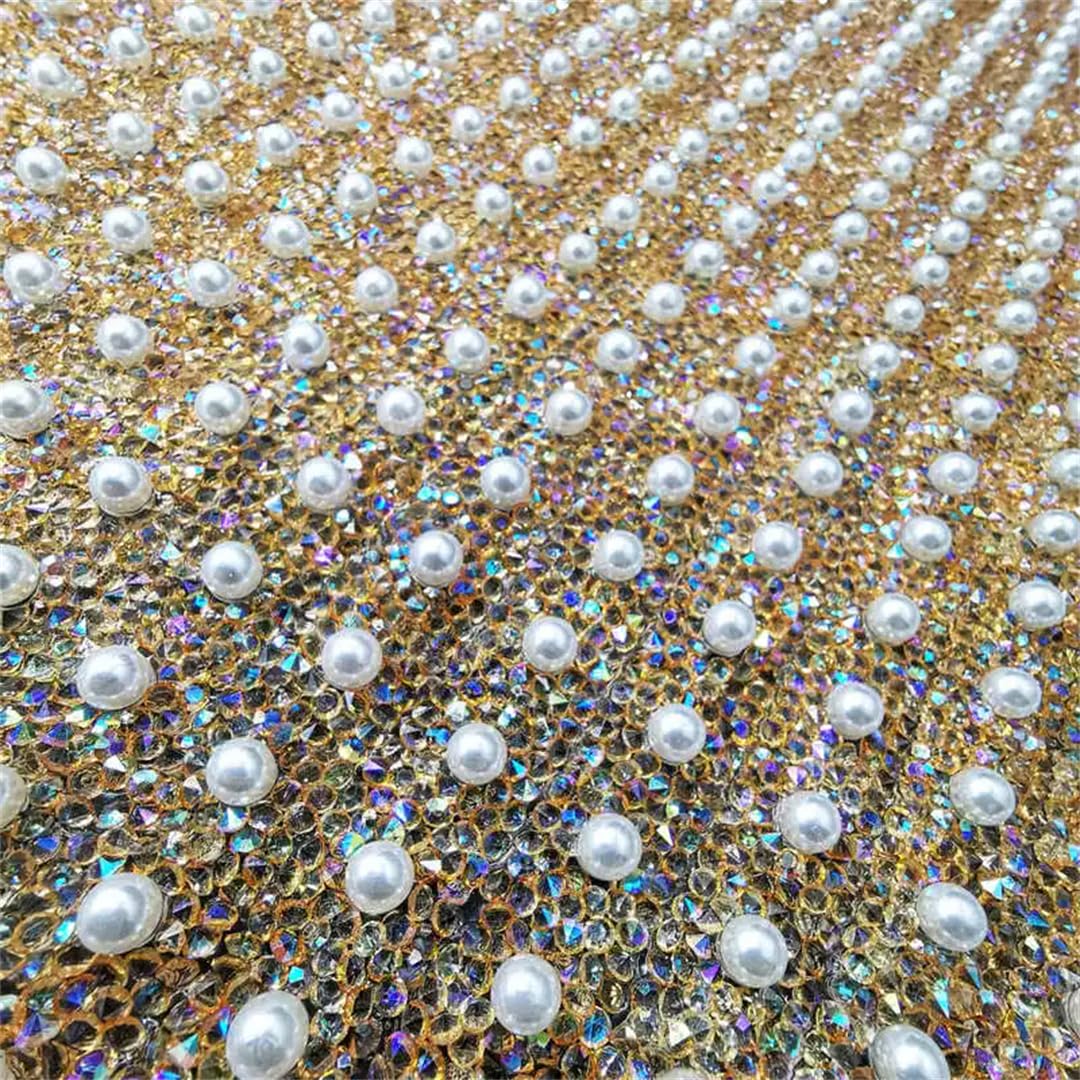 24X40cm Perla Glitter Multicolore Resina Strass Mesh Trim Cristallo Tessuto Foglio Strass Nastro Applique Per Abiti Artigianato E Borse