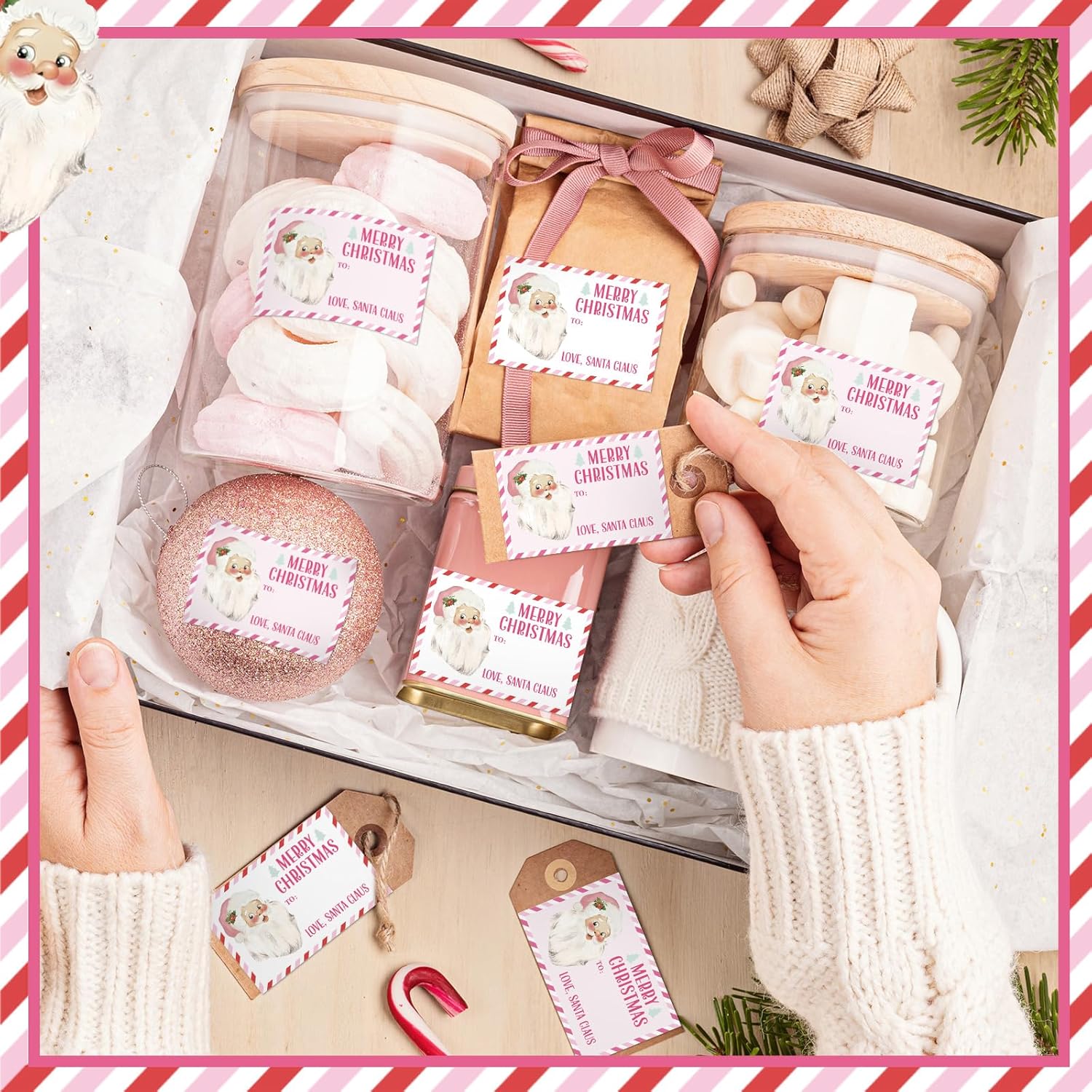 Glenmal 420 Pcs Christmas Name Gift Tag Stickers from Santa Claus Self Adhesive Pink Gift Tags Paper Christmas Santa Sticker Labels for Xmas Wrapping Paper Holiday Name Present DIY Craft, 2 x 2.9 Inch - Image 6