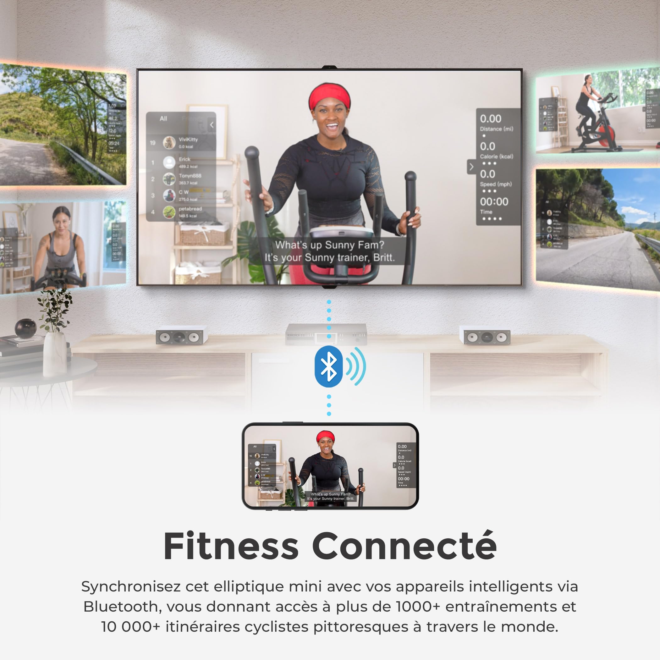 Sunny Health & Fitness Vélo Elliptique sous Bureau, Exerciceur Portable Assis ou Debout pour Personnes Âgées, à Domicile ou au Bureau, Option de Guidon, Band de Résistance ou Accès à l'App SunnyFit