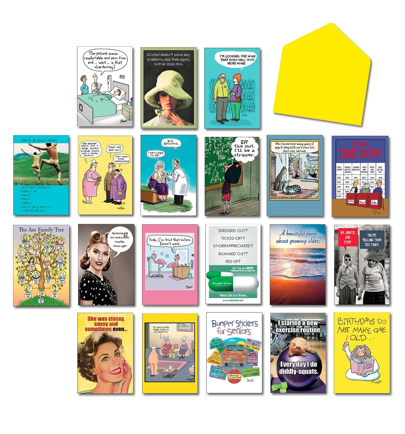 Leanin' Tree Dare to Laugh Harder - Funny Birthday Cards Bulk Set - 20 Hilarious Greeting Cards with 22 Envelopes - Perfect for Birthday Celebrations - Unique & Humorous Greeting Cards