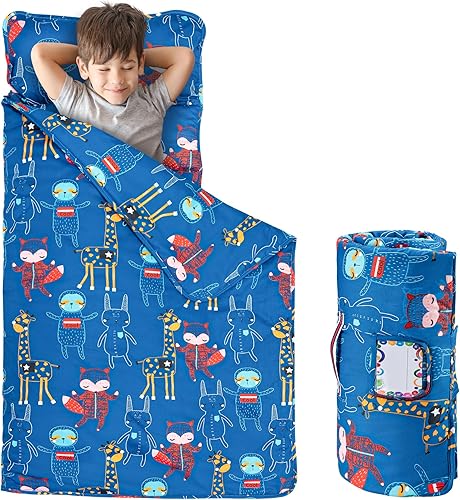 Tapete para siesta con almohada y manta, 100% tela de algodón, 50 y 56 pulgadas, tapete para dormir para preescolar guardería, prek prek jardín de