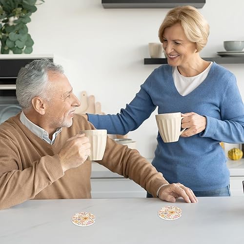 Miniatura 7 de Posavasos retro de flores silvestres, paquete de 2 accesorios universales antideslizantes para automóvil, posavasos redondos de cerámica de 2.56
