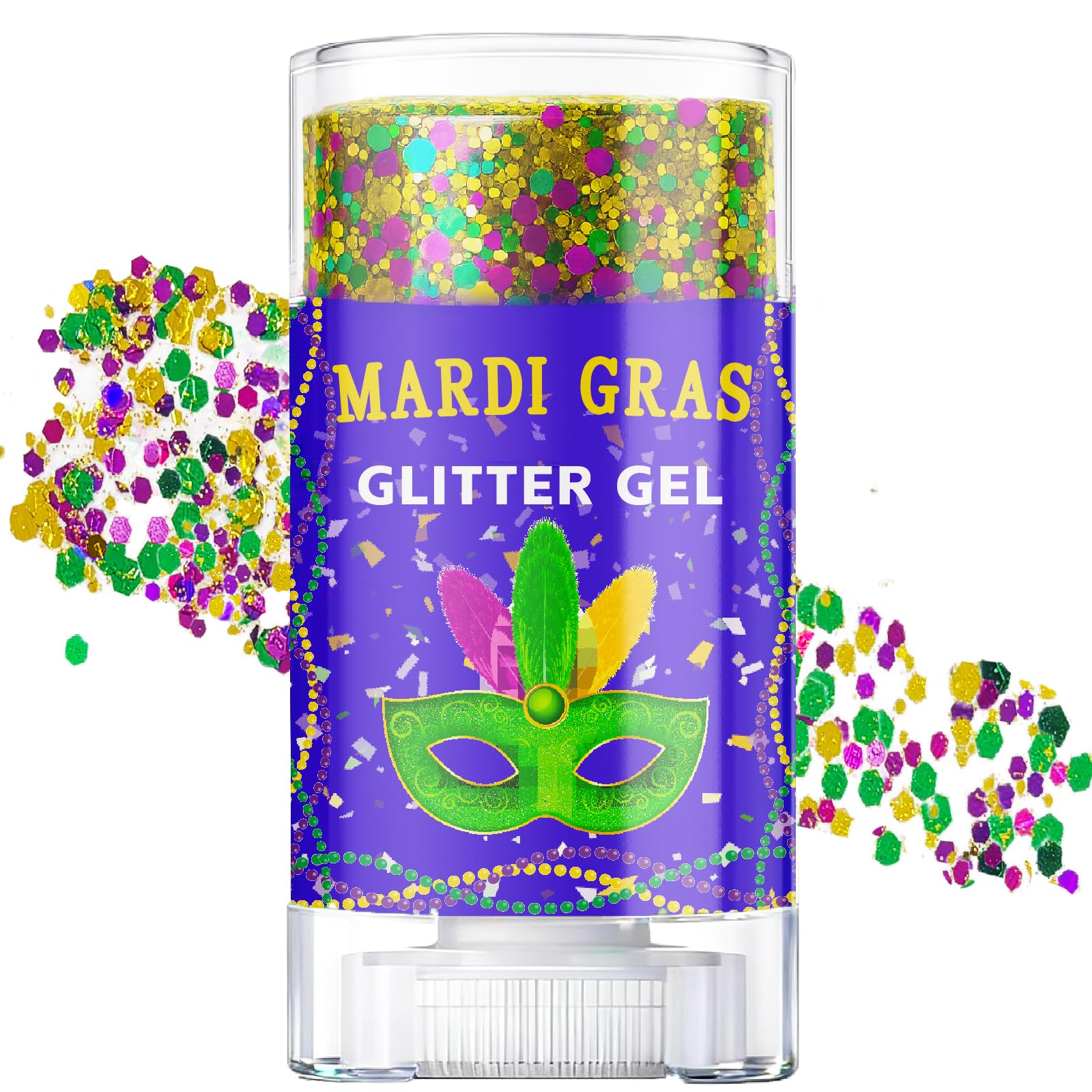 Mardi Gras Glitter Gel Stick, Color-Changing in Different Lighting, for Body, Face & Hair (Mardi Gras)