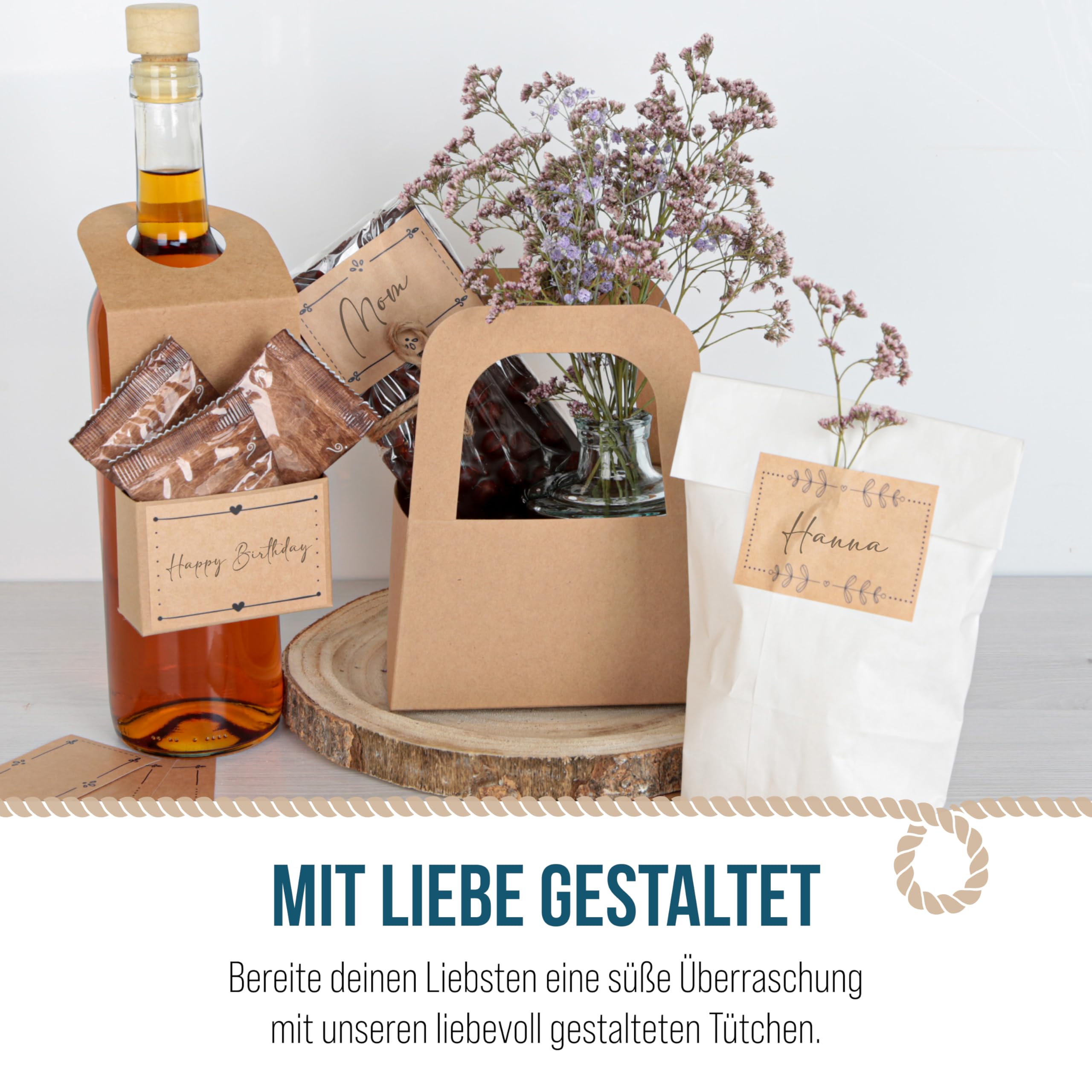 Logbuch-Verlag 50 małych koszy prezentowych z papieru typu kraft, 14,5 x 17,5 x 10 cm, opakowanie prezentowe dla klientów
