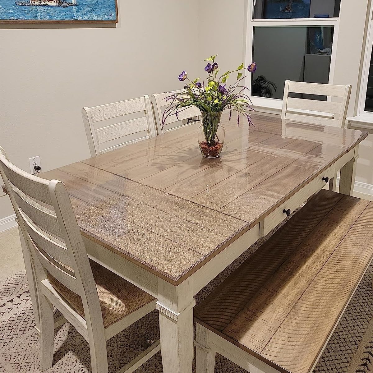 PVC Clear Table Protector,1.5mm Thick Clear Plastic Table Protector Home Table Cover Waterproof,Heat Resistant,Can Be Used in Restaurants, Living Rooms and Cafes(66'' x 78'')