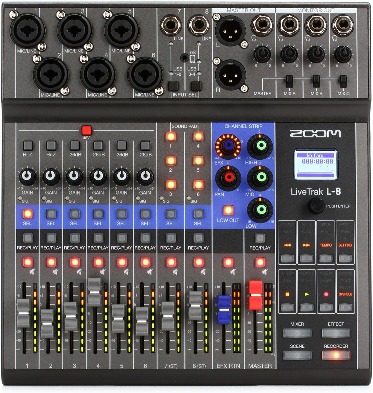 Zoom LiveTrak L8 Podcast Recorder, Battery Powered