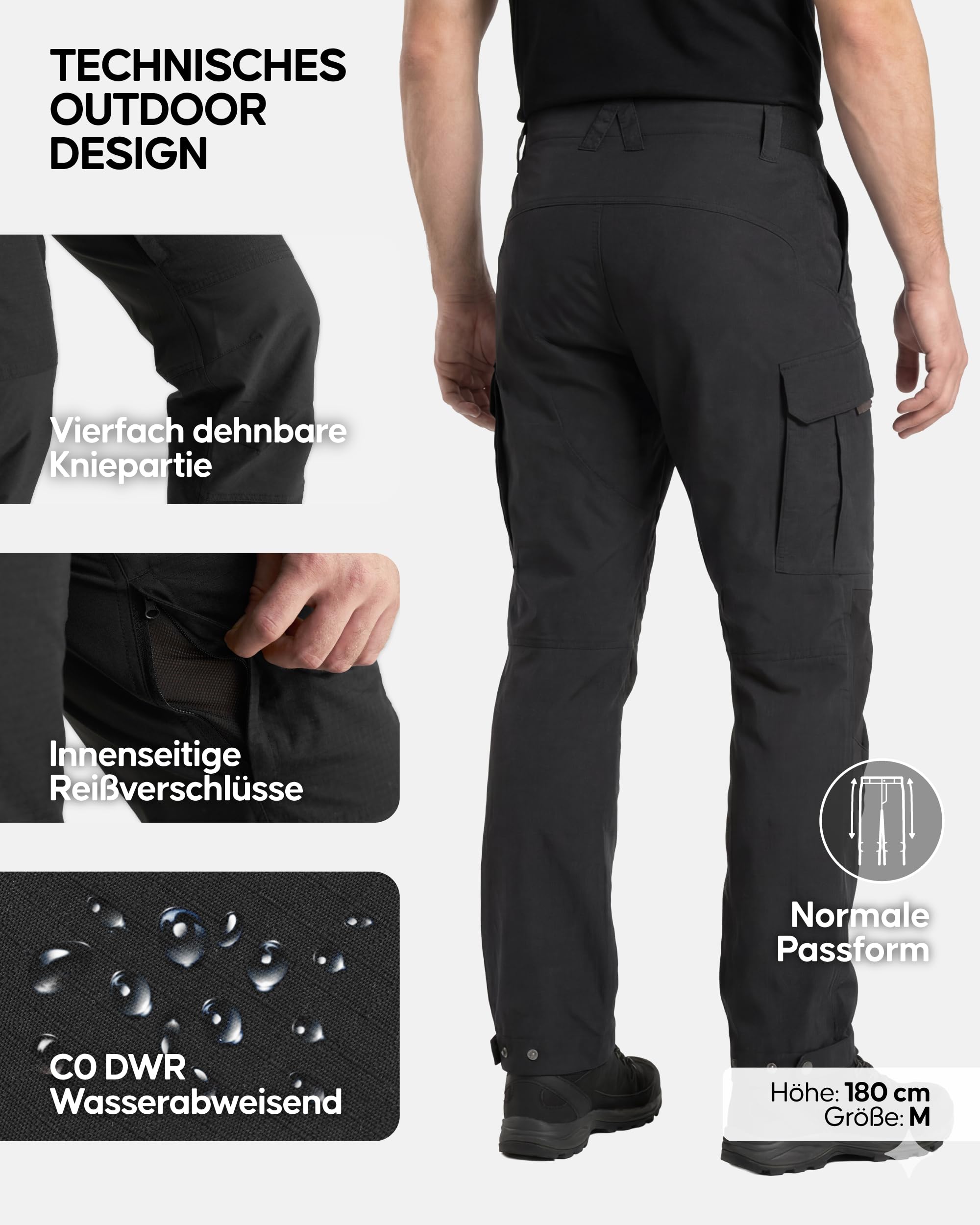 DANISH ENDURANCE Wanderhose Herren für Sport und Outdoor Bekleidung, Wasserabweisende Arbeitshosen Männer, Robuste Softshellhose Herren, Trekkinghose mit normaler Passform
