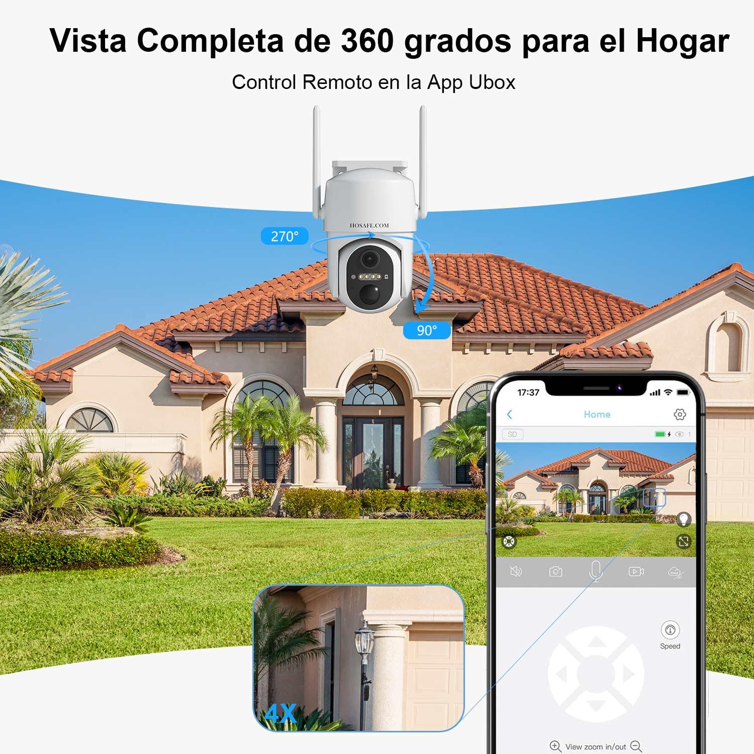 HOSAFE.COM Camaras de Vigilancia Sin Cables, Camara Vigilancia WiFi Exterior, Camara 360 Grados PTZ, Sensor PIR, 2K HD Color Visión Nocturna, SD/Nube, IP66 Impermeable, 2PCS
