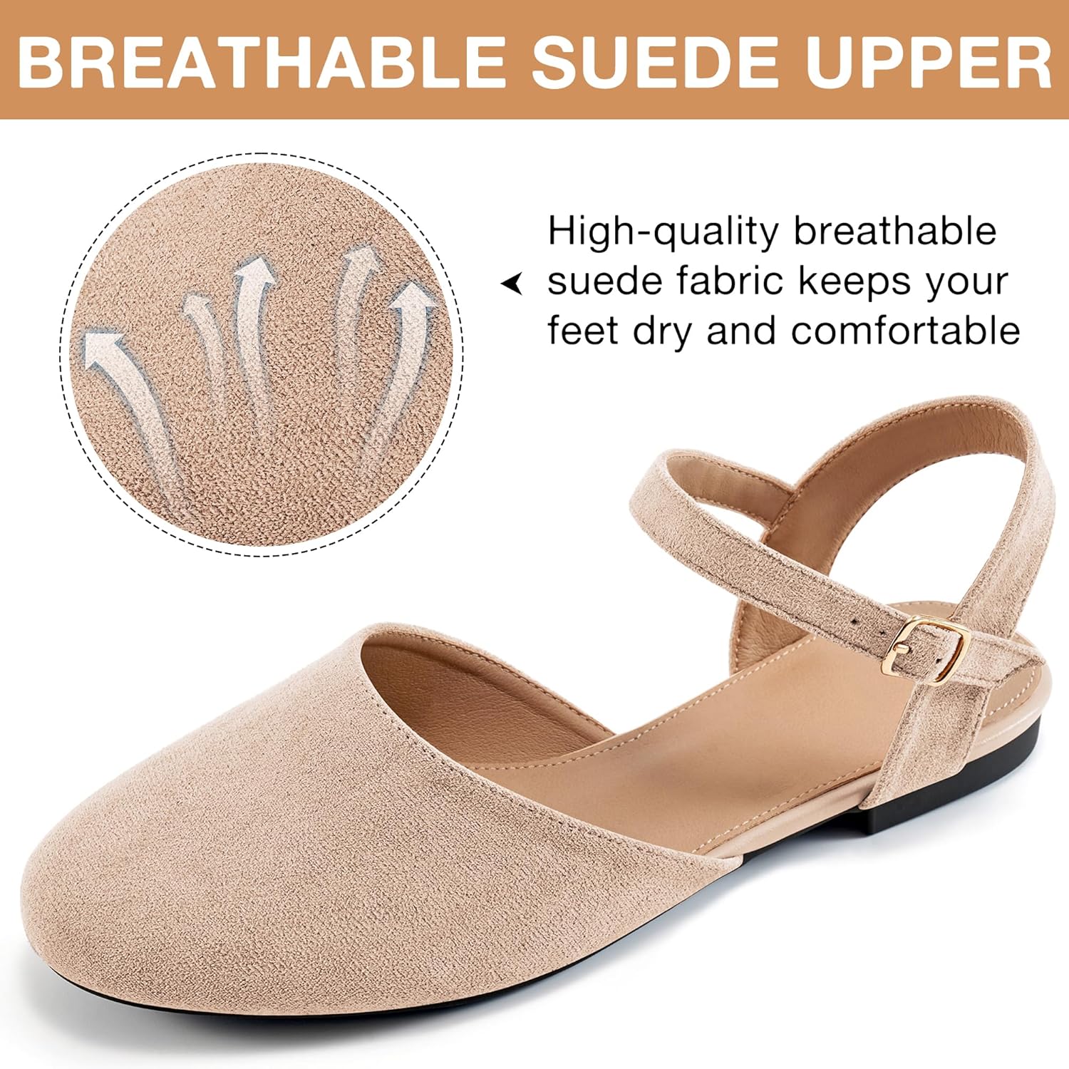 Ecetana Womens Flats Sandals Dressy Summer Comfortable Casual Fashion Round Toe Slingback Shoes with Buckle Ankle Strap - Image 5